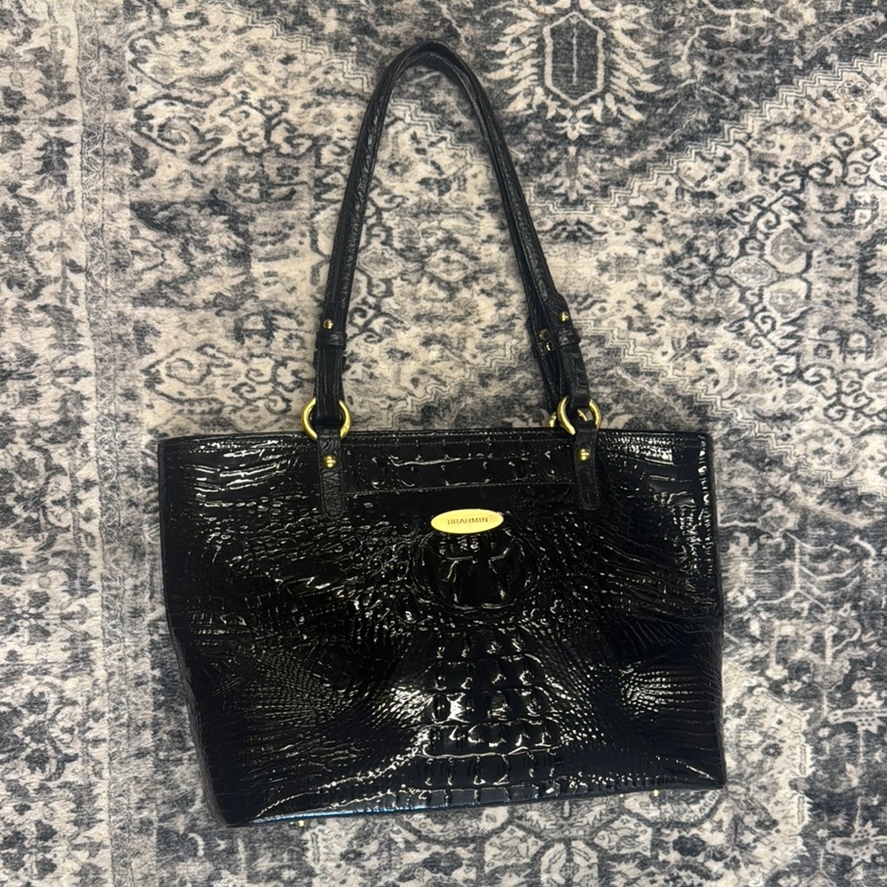 BRAHMIN Shiny Black Embossed Tote